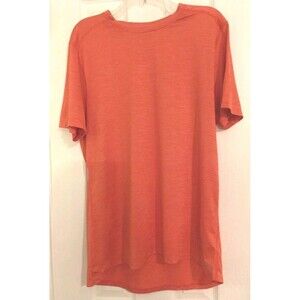 DSG Mens Orange Stripe Short Sleeve Athletic Shirt Size Large